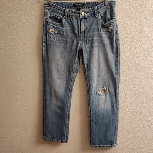 White House Black Market Light Blue Straight Leg Distressed Jeans